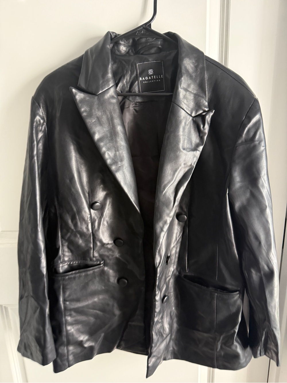 bagatelle Black Leather Double-Breasted Pea Coat